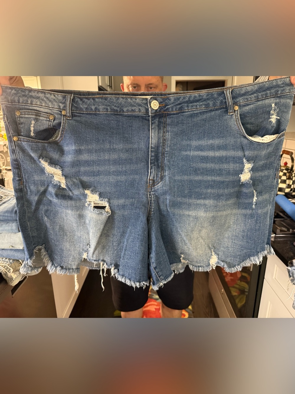 Eloquii Distressed Medium Blue Denim Cutoff Shorts
